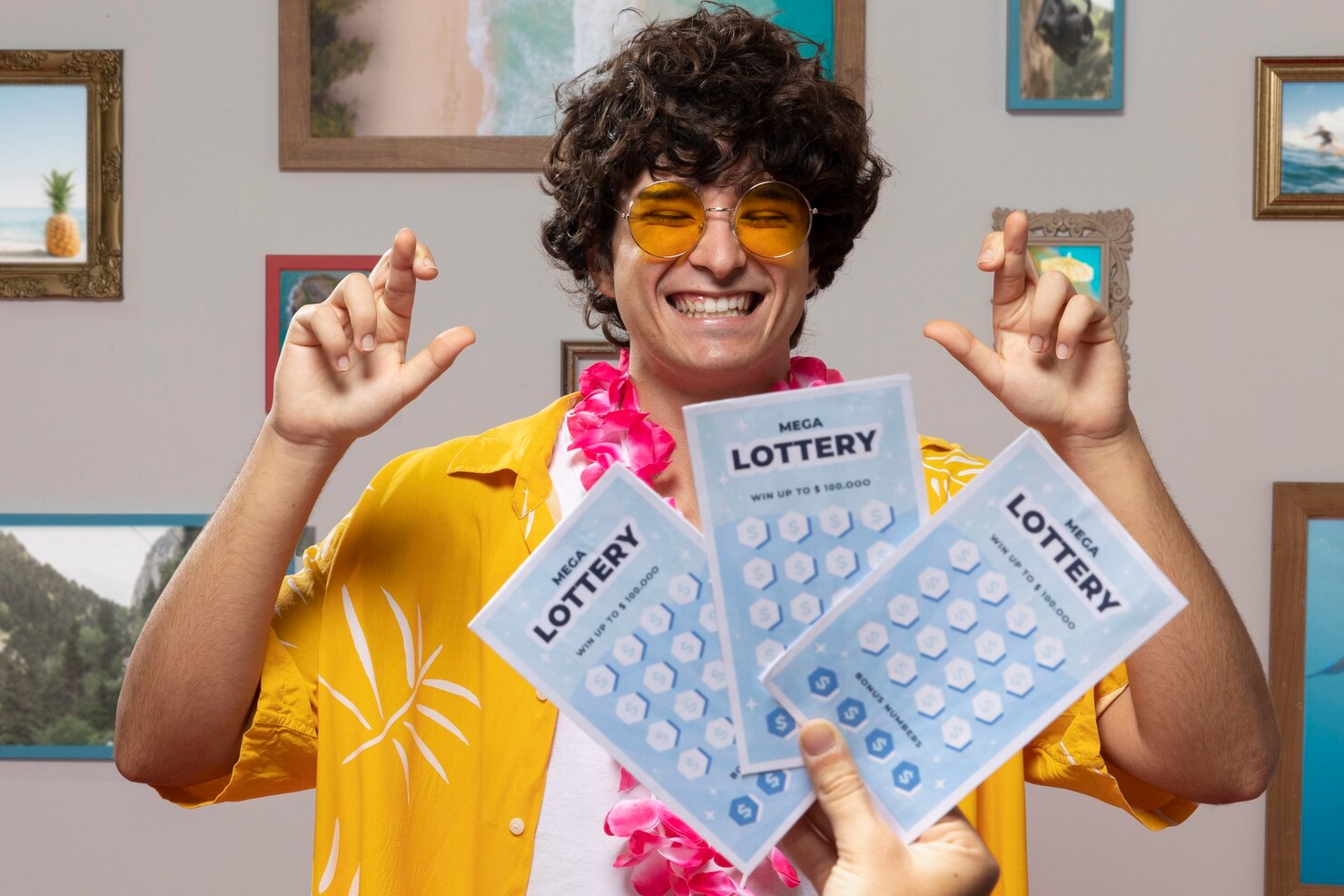 Front View Man With Lottery Tickets 23 2149820156